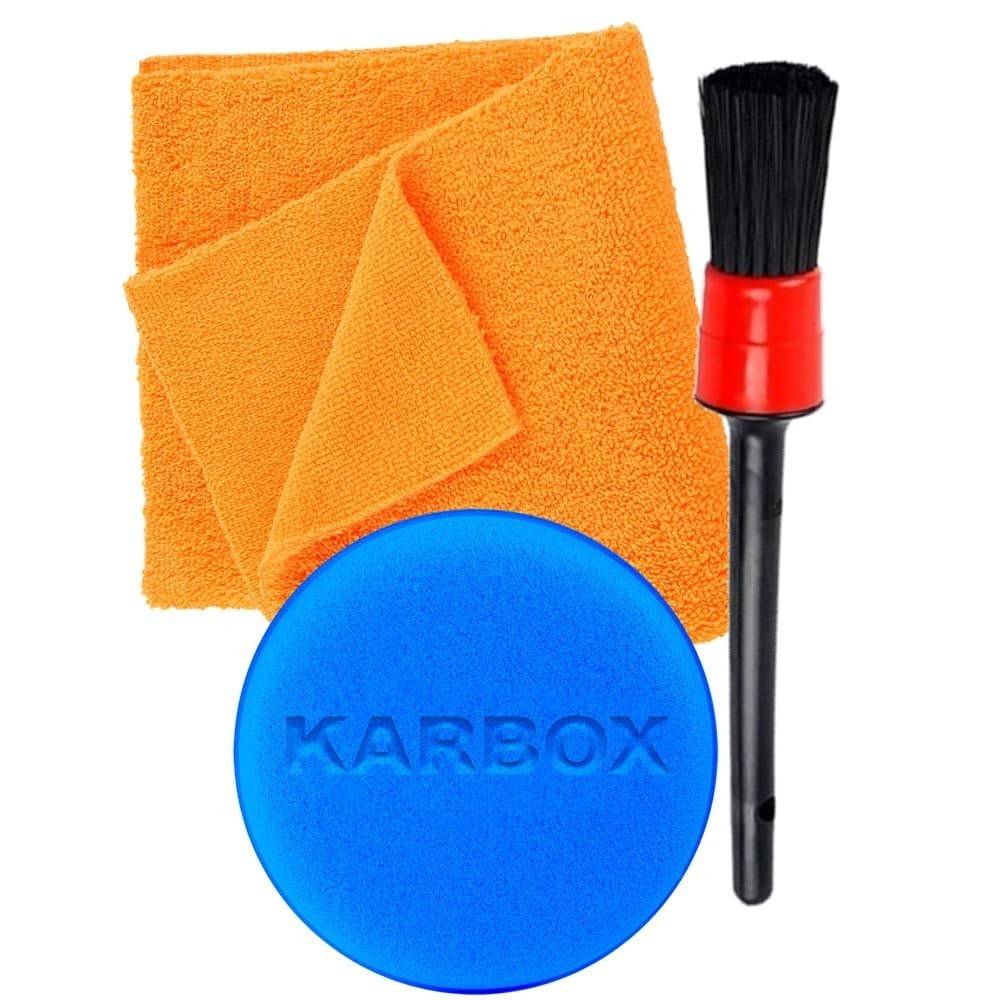 Kit Essencial Detalhamento Automotivo Karbox: Pincel, Aplicador e Toalha Microfibra Premium