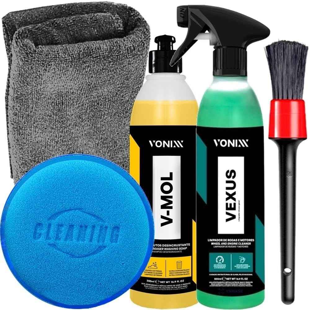 Kit Lavagem Profunda Vonixx: Limpador Vexus 500ml, V-Mol 500ml, Pincel, Aplicador e Toalha Microfibra