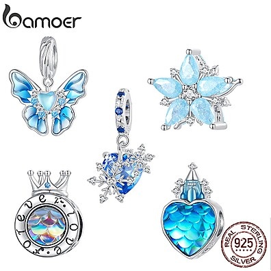 Pingente Bamoer 925: Borboleta, Pérola e Floco de Neve
