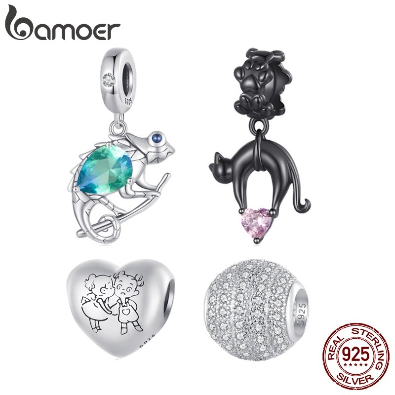 Pingente Bamoer 925: Gato e Lagarto, Charme e Estilo