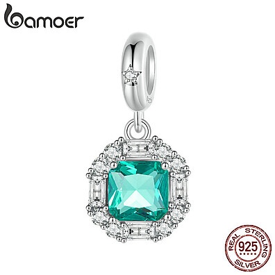 Pingente Bamoer Prata 925: Charme Verde Misterioso