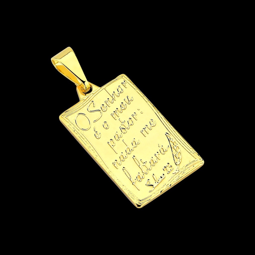 Pingente Banhado a Ouro 18k com Frase Sagrada: 'O Senhor é meu Pastor'