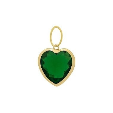 Pingente Coração Esmeralda: Ouro 18k e Zircônia 6mm