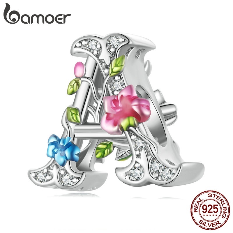 Pingente de Prata 925 Bamoer com Flor - DIY Colar e Pulseira para Meninas