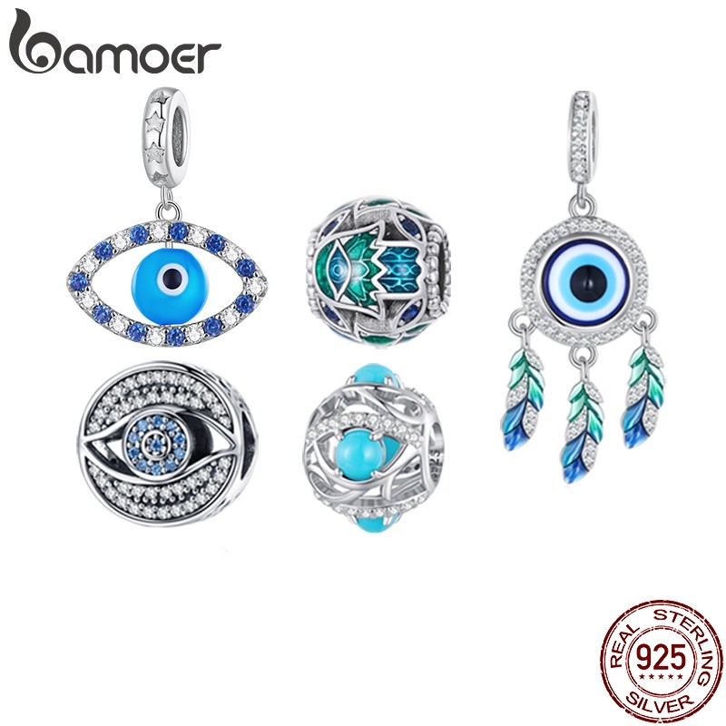 Pingente de Prata 925 Olho do Diabo com Zircônia Azul - Charm para Pulseira e Colar