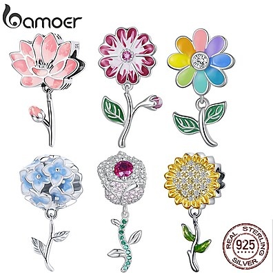 Pingente de Prata 925: Rosas e Lotus Bamoer
