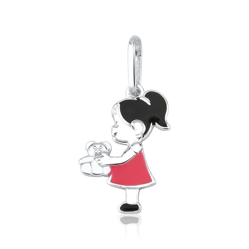 Pingente Menina e Ursinho: Prata 925 Encantadora