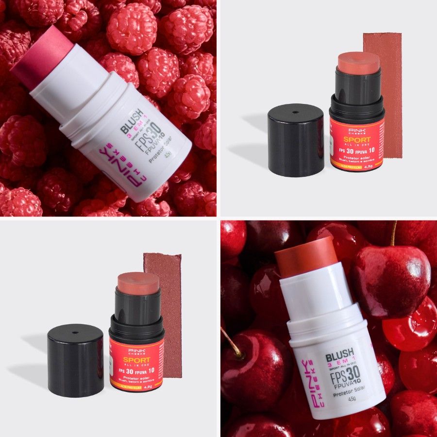 PINK CHEEKS 3 em 1: Blush, Sombra e Batom FPS30