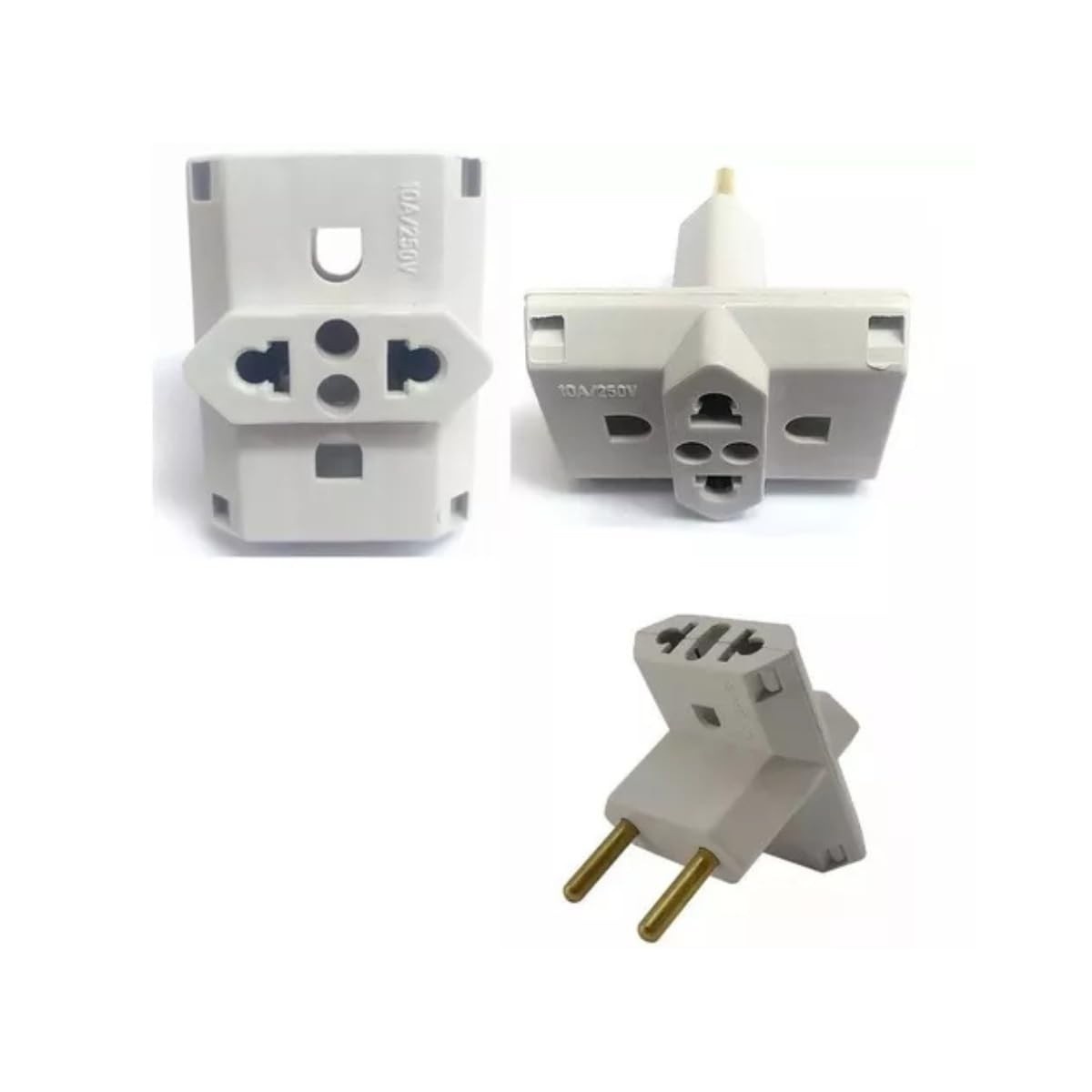 Adaptador Tomada T Benjamim 3 Pinos Bivolt 10/20A Branco - Kit com 3 Unidades