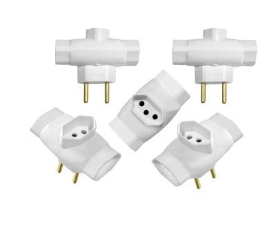 Kit 3 Adaptadores de Tomada Universal T 3 Entradas 2 Pinos 10A - Mais Conexões!