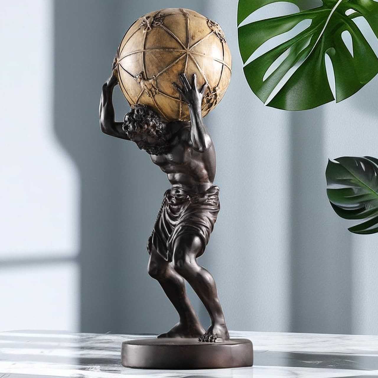 Estátua do Atlas Grego - Escultura Decorativa para Casa e Escritório | 40cm | Resina Pintada à Mão
