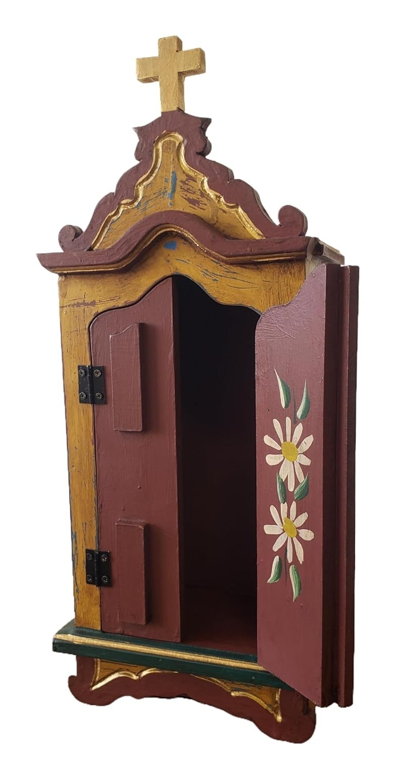 Oratório Barroco em Madeira Pintado à Mão | 46x20cm | Estilo Tradicional Mineiro