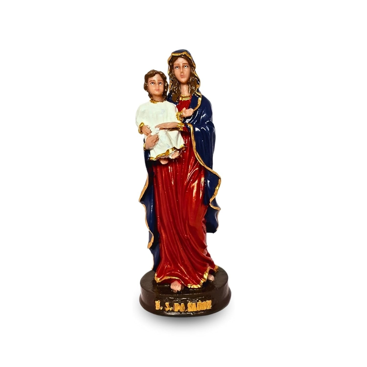 Imagem de Nossa Senhora da Saúde em Resina Maciça 15cm - Detalhes Pintados à Mão, Super Resistente