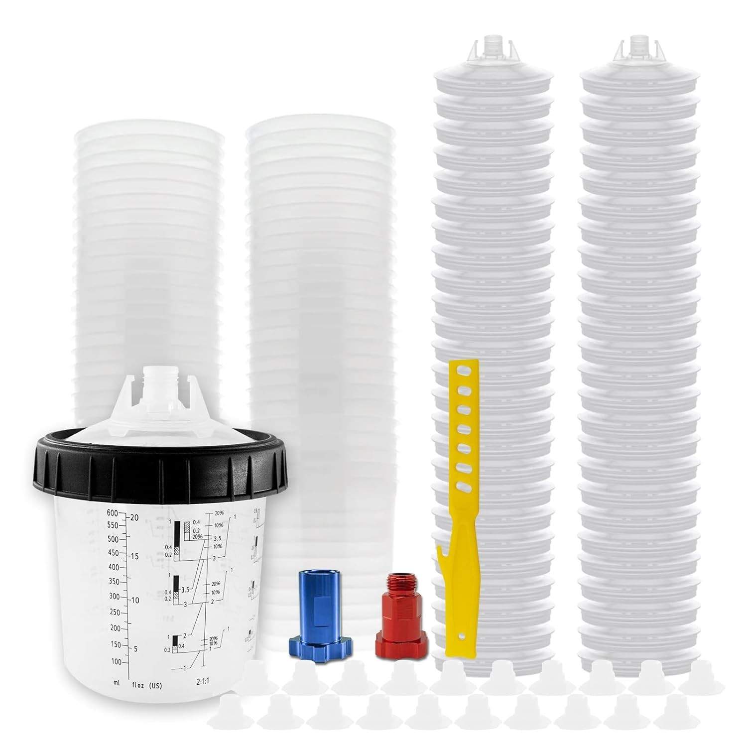 RRJ Copo Descartável para Pistola de Pintura HVLP/LVLP - 600ml com 50 Forros + Adaptadores