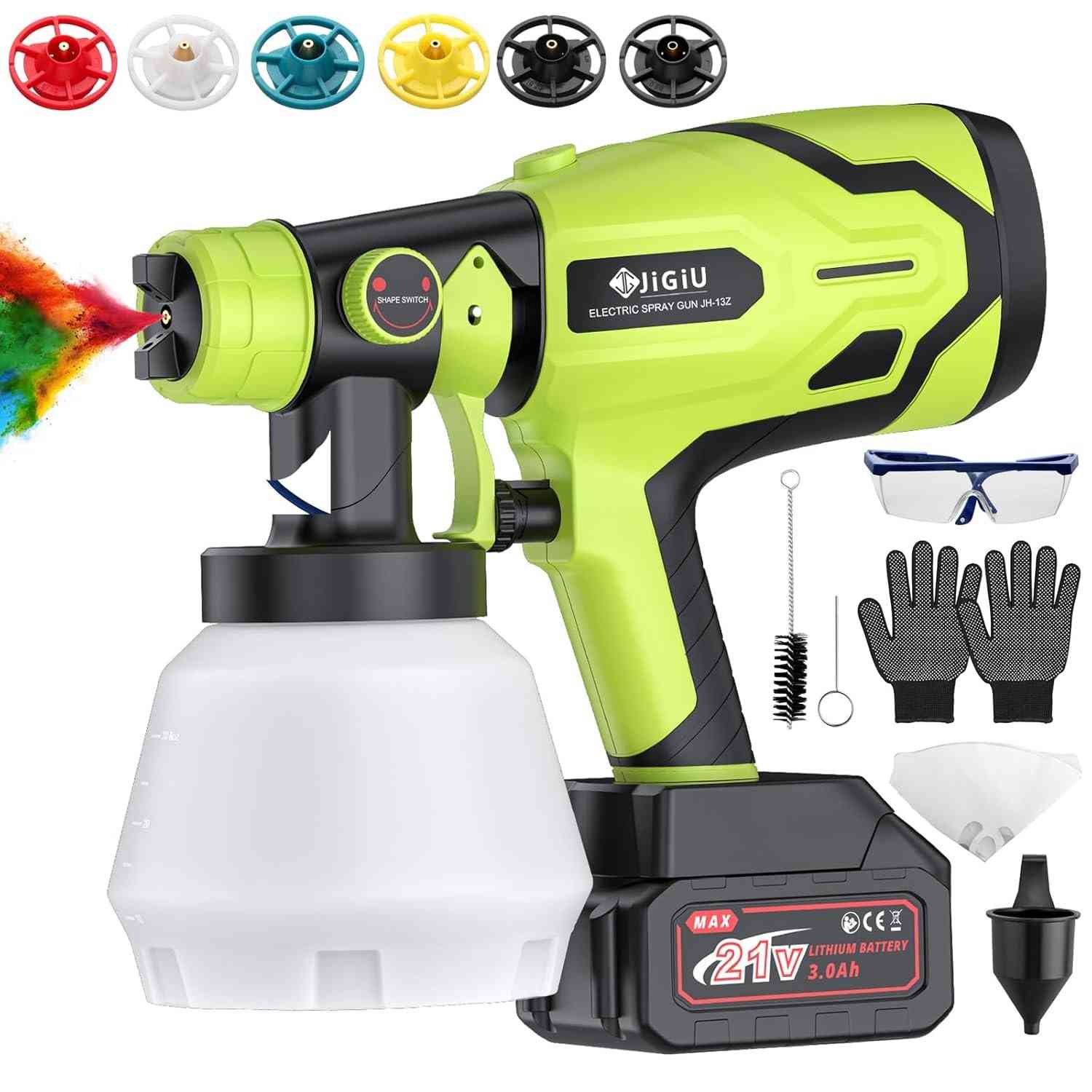 Pistola de Pintura Sem Fio HVLP 300W - 21V com 6 Bicos e Controle de Fluxo