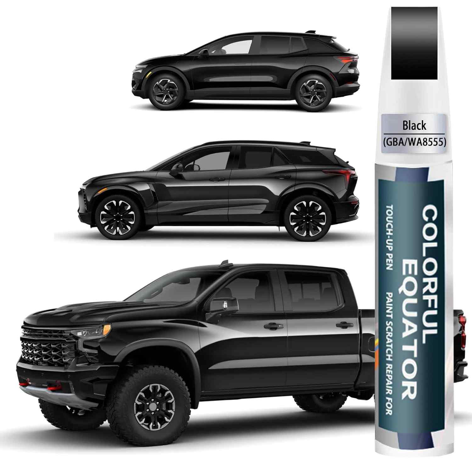 Tinta de Retoque Preto Premium para Chevrolet - Caneta de Pintura 2 em 1 com Removedor de Arranhões