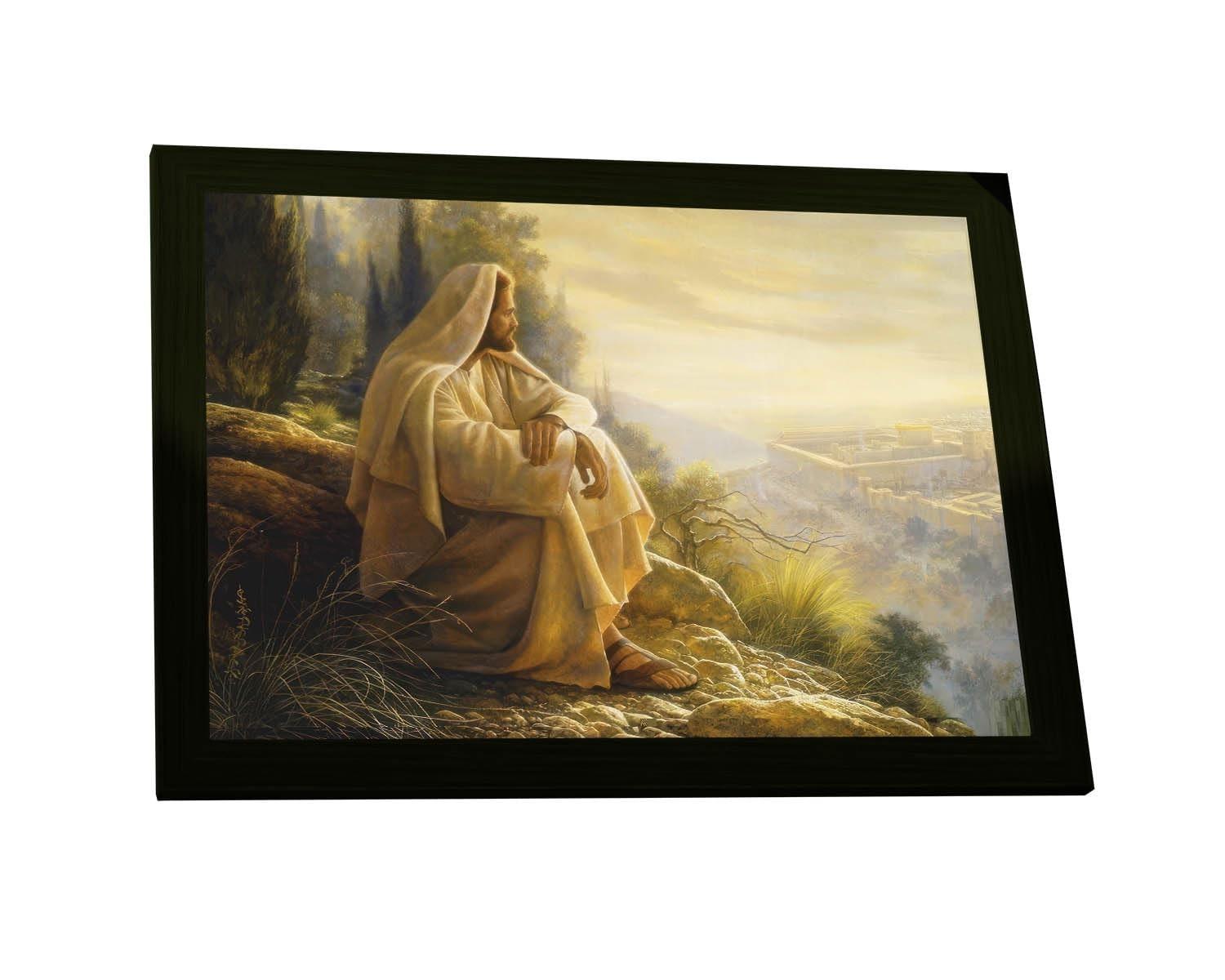 Quadro Decorativo Jesus Cristo Na Montanha - Pintura Inspiradora com Moldura