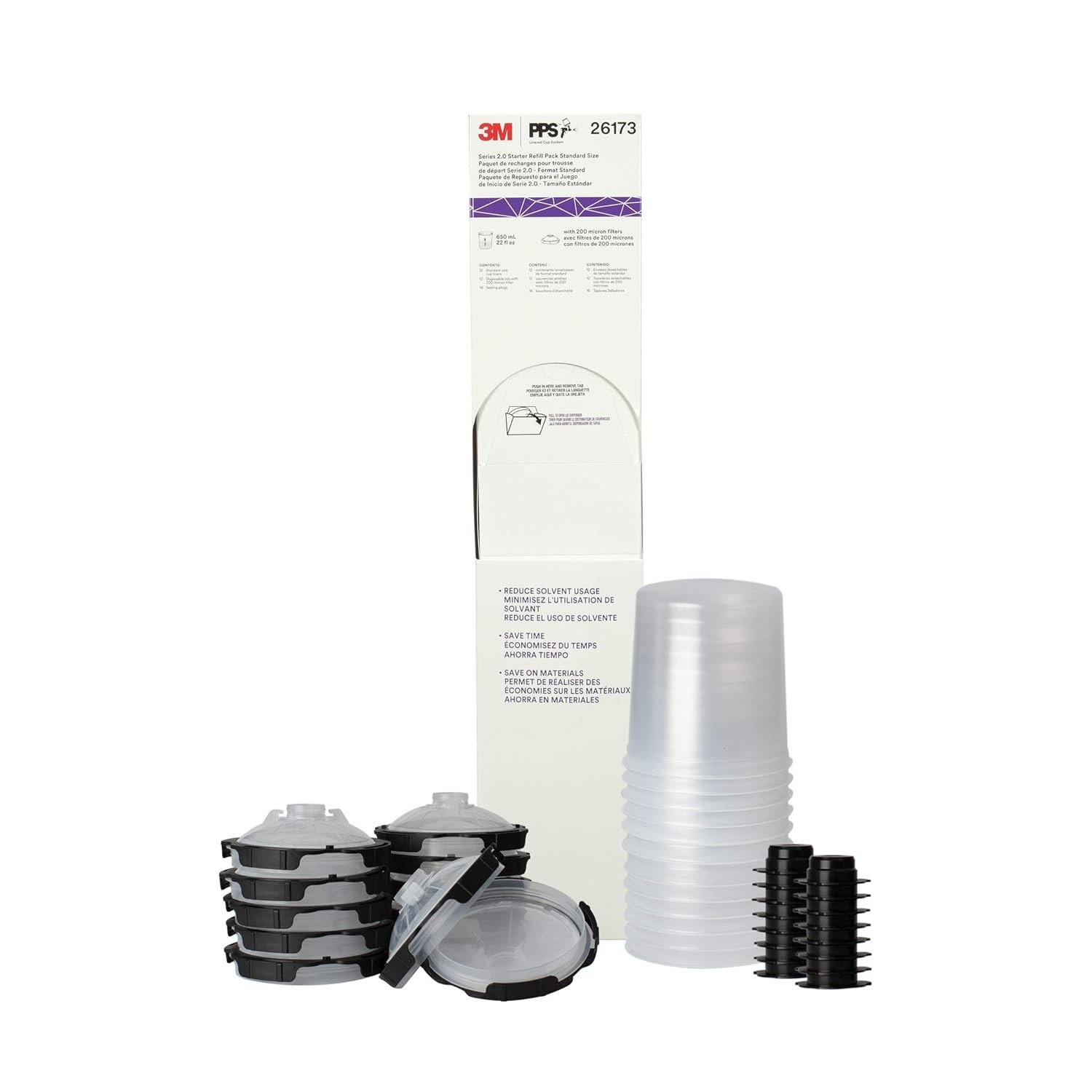 3M Kit de refil do sistema de pistola de pintura PPS 2.0 com tampas e forros, 26173, padrão, 623 g, filtro de 200 mícrons, uso para carros, móveis, casa e mais, 12 tampas e forros descartáveis, 16