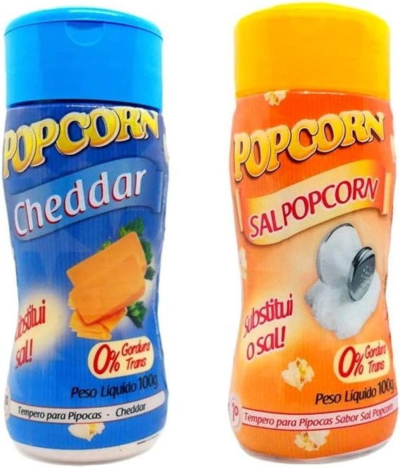 Temperos P/ Pipoca Popcorn Cx 24 Frascos. 12 Cheddar - 12 Sal Popcorn