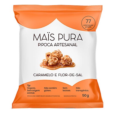 Pipoca Artesanal Caramelo e Flor de Sal 50g – Sabor Natural e Crocante