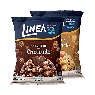 Pipoca Pronta Linea: Chocolate e Caramelo Sem Açúcar!