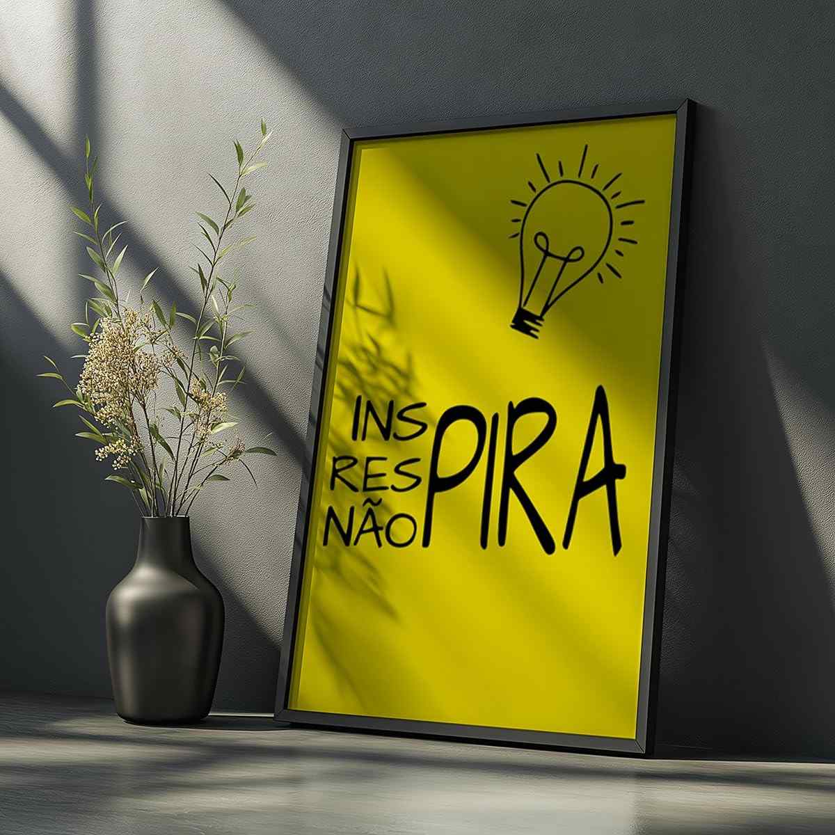 Quadro Decorativo Inspira Não Pira com Moldura Luminosa - Frase Motivacional e Humorística para Sala, Quarto e Escritório