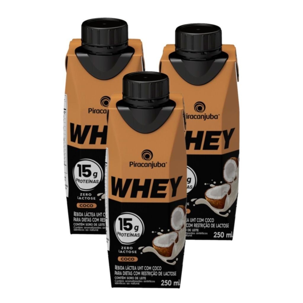 Piracanjuba Whey Zero: 3x Coco 250ml + 15g Proteína