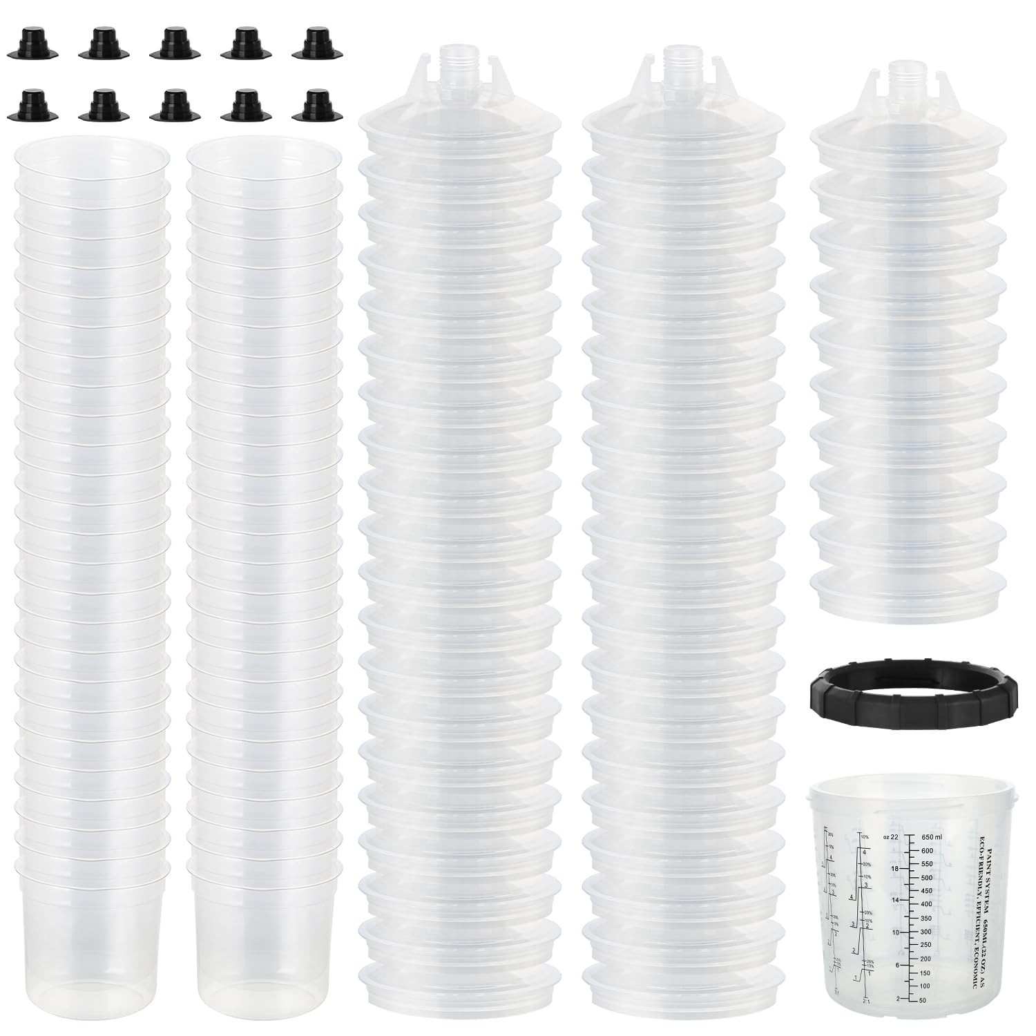 Kit Forros e Tampa para Pistola de Pintura Descartável 650ml - 50 Unidades