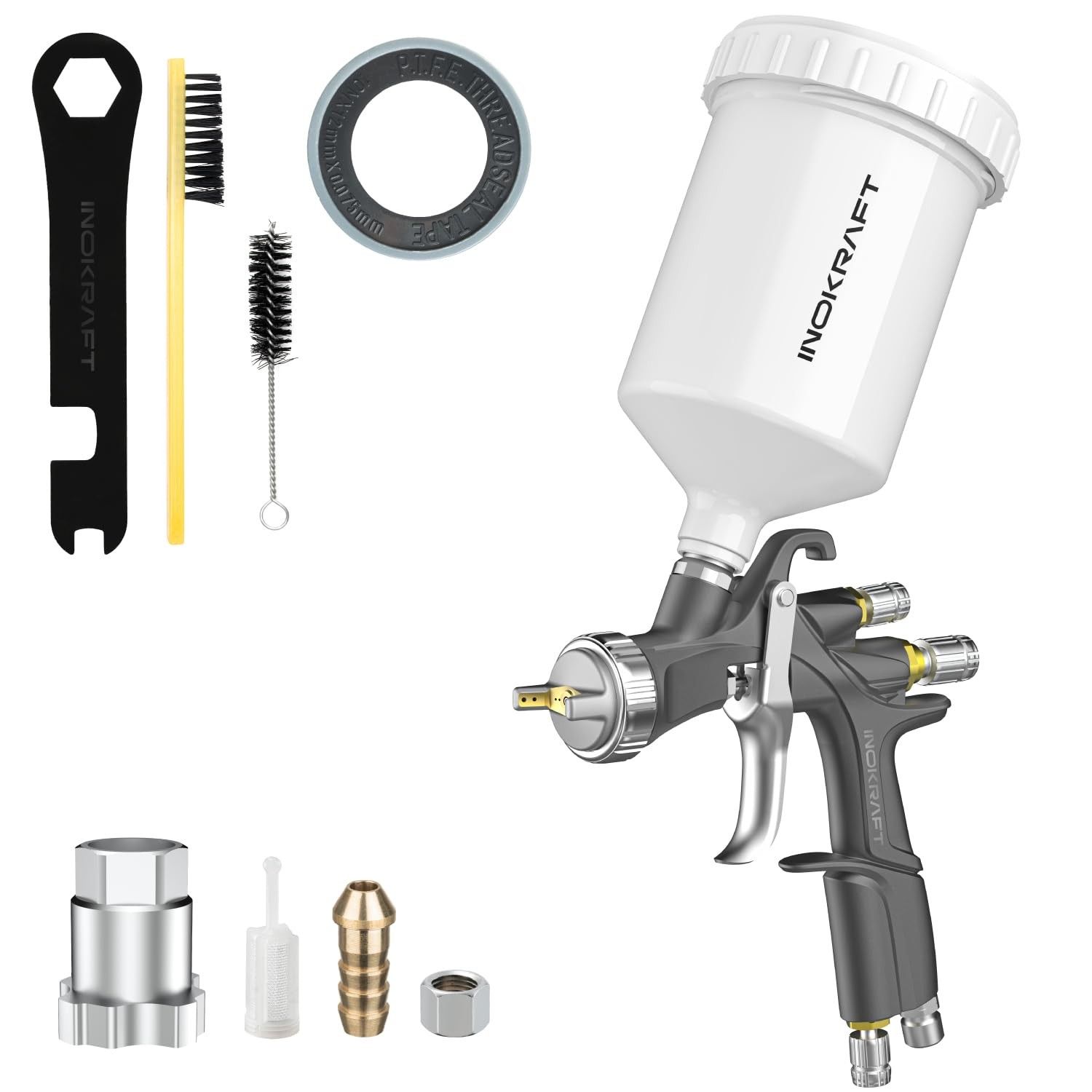 InoKraft Kit Básico de Pistola de Pulverização Ar D1 LVLP 1,3mm - Ideal para Pintura Profissional de Carros e Casas