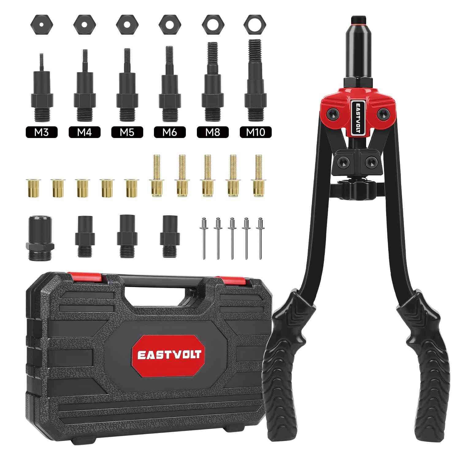 Kit Ferramenta Rebite 3 em 1 Eastvolt: Pistola Manual, Porca e Parafuso - Versatilidade Profissional