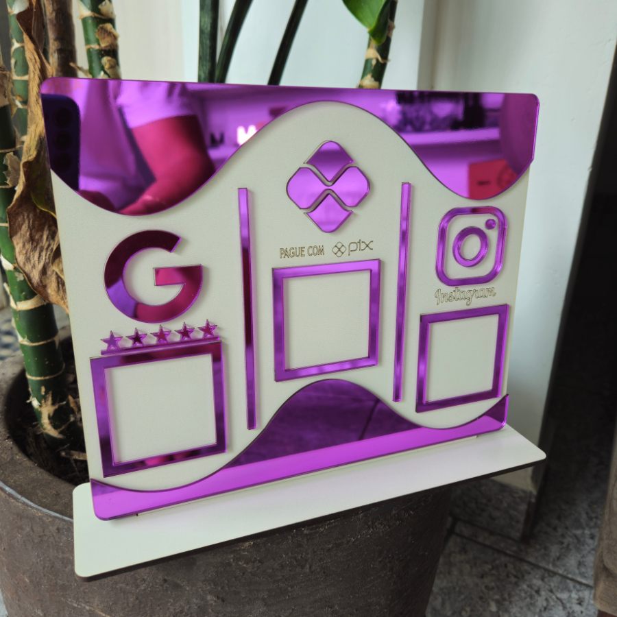 Placa Display QR Code para Google Pix e Instagram – Design Sofisticado e Prático