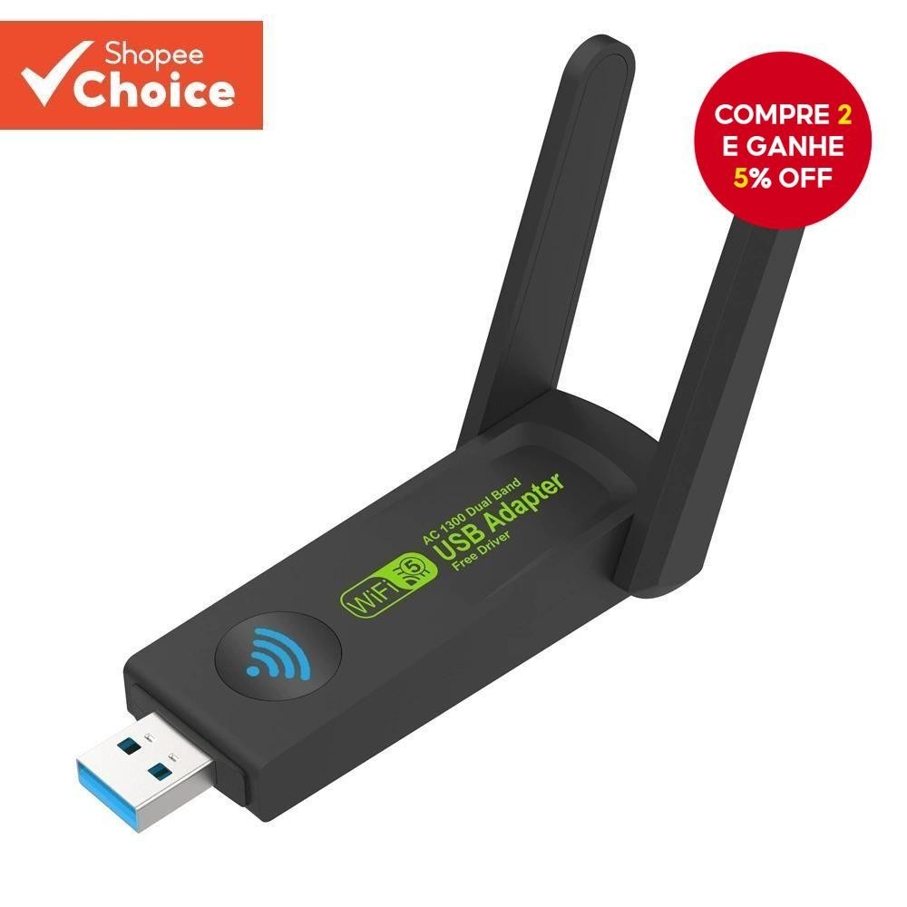 Placa Wi-Fi USB 1300Mbps Dual Band: Conexão Rápida e Estável