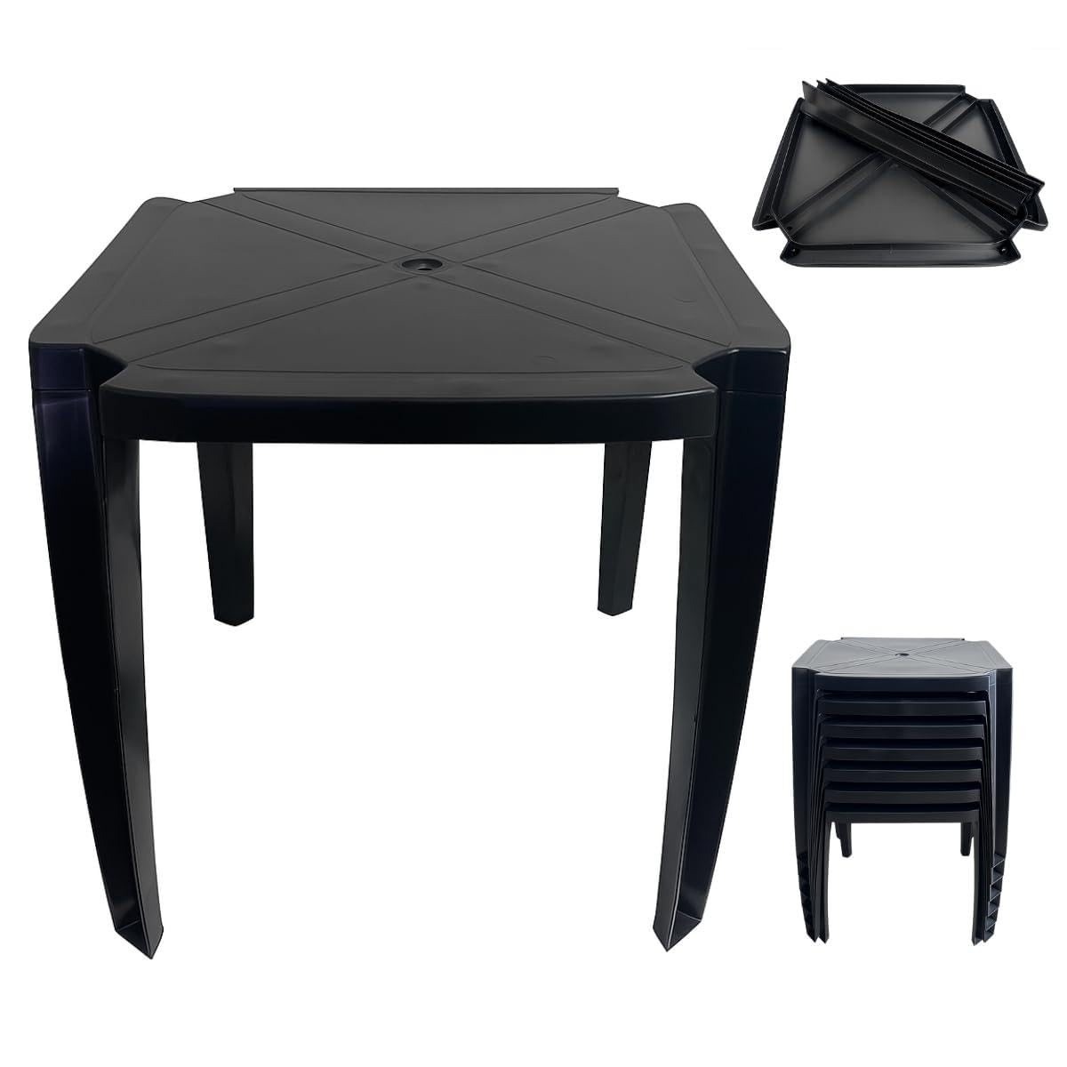 Mesa Quadrada 70x70cm Desmontável e Empilhável em Plástico Resistente Preto - Ideal para Ambientes Internos e Externos