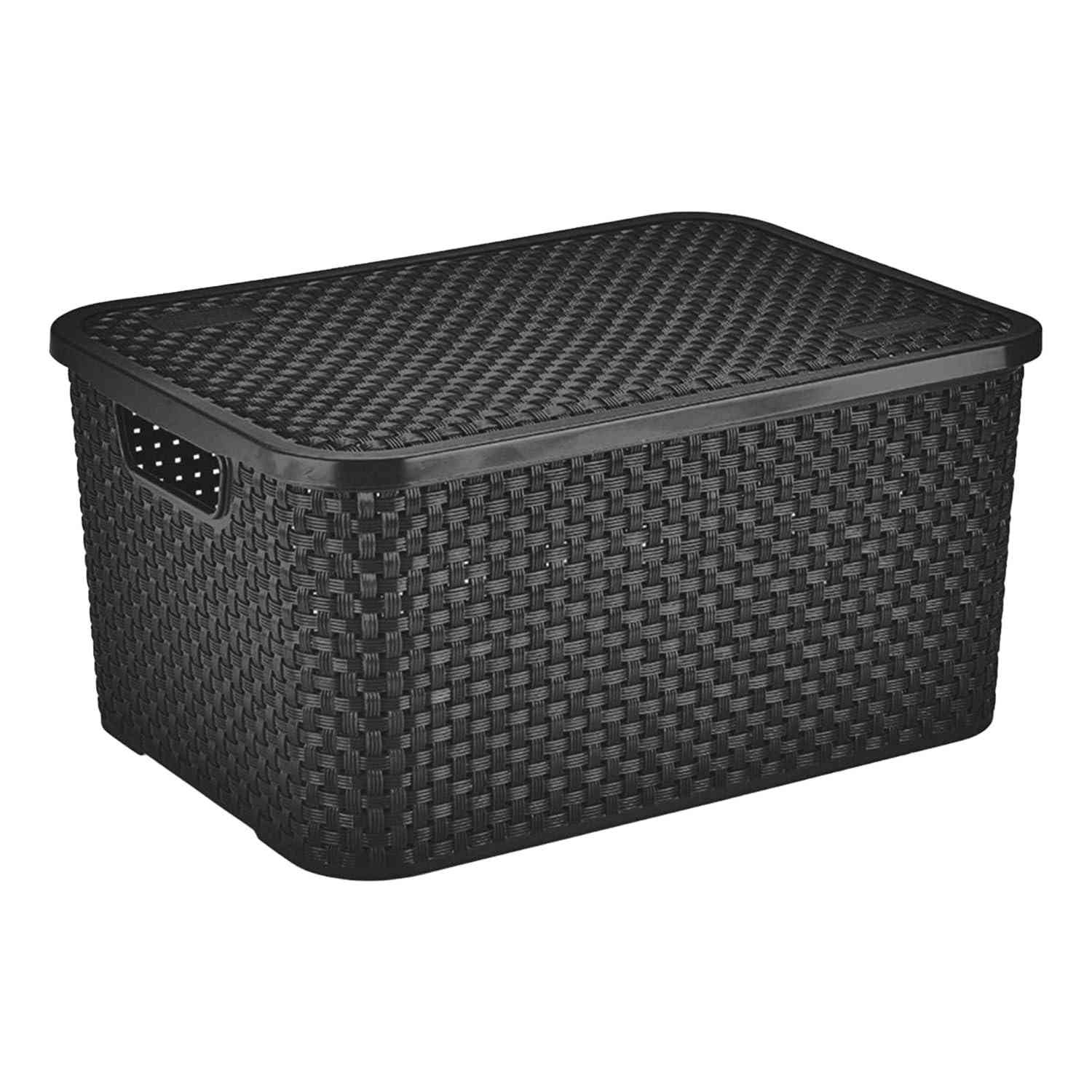Cesto Organizador Rattan Preto G - Plástico Resistente e Estilo Natural