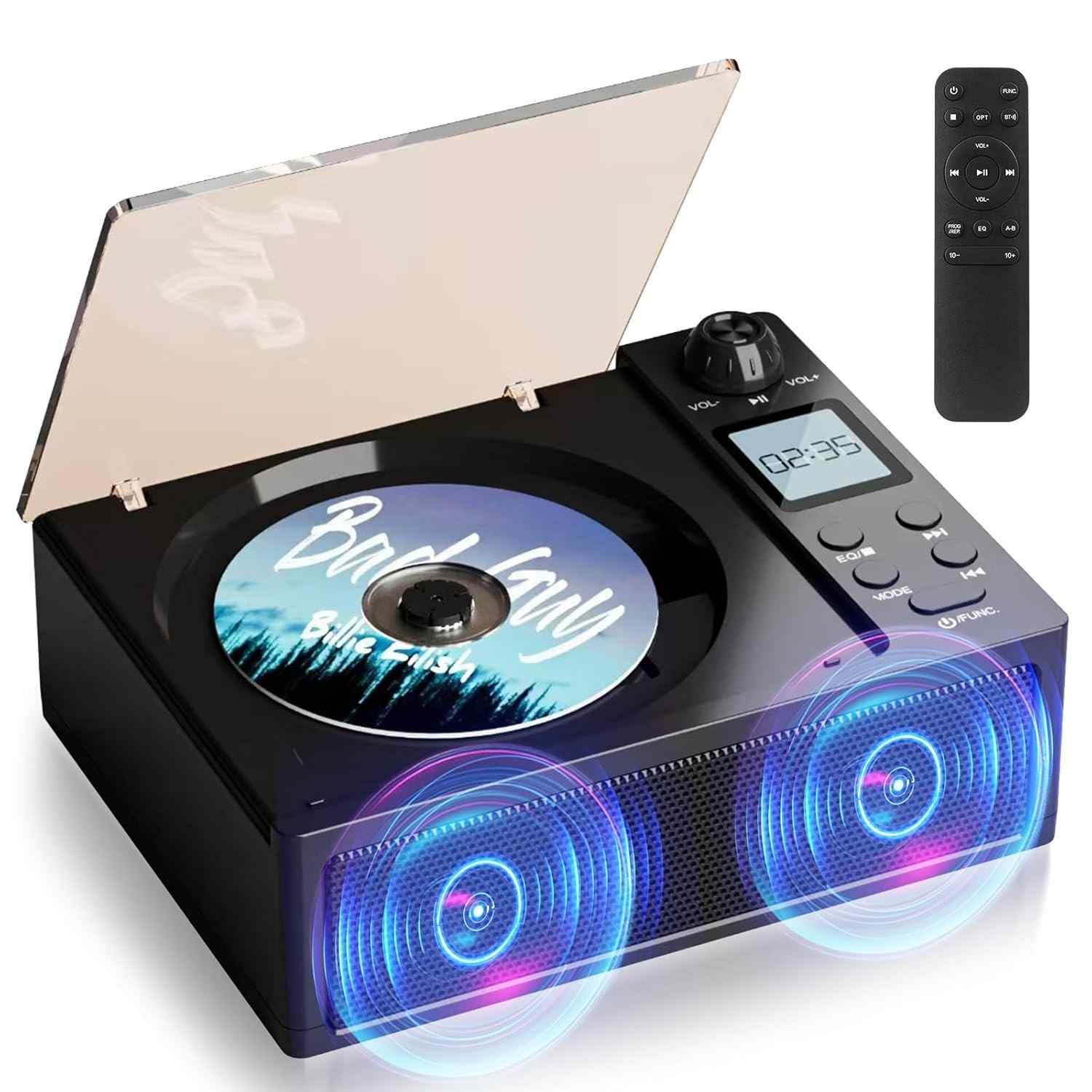 DGXWLLW Boombox Portátil Bluetooth: Som Estéreo, CD Player Recarregável e Rádio FM