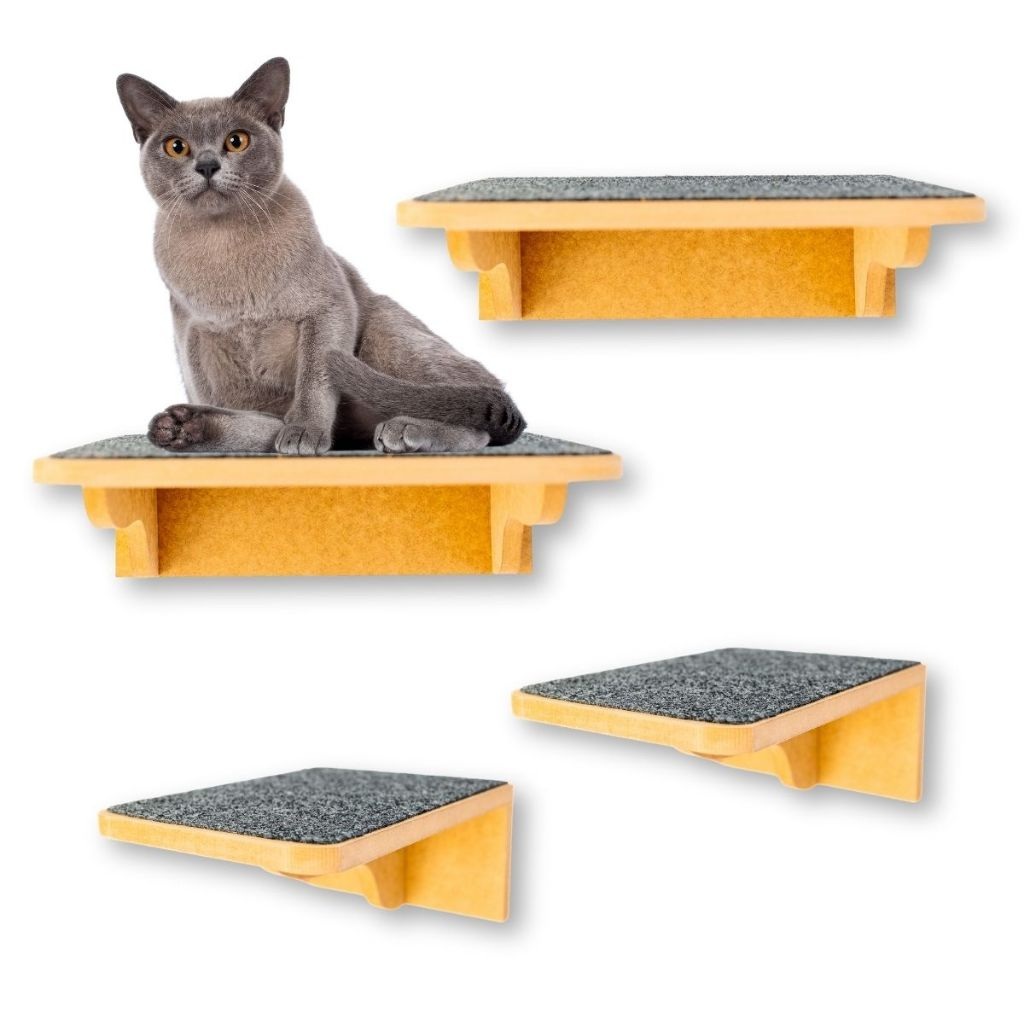 Playground para Gatos 4 Peças Prateleiras Antiderrapantes Prontas para Instalar