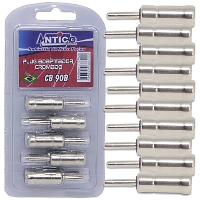 Plug Pino Cromado Adaptador Antena Automotiva CB90 B - 10 Unidades