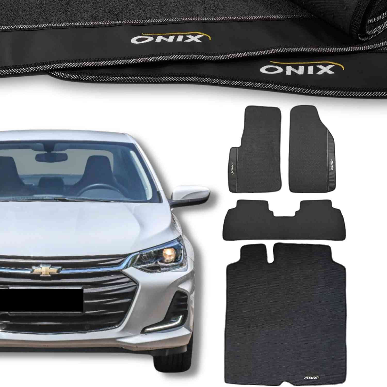Kit Tapetes Internos e Porta Malas Premium Emborrachado Onix Plus 2020-2025 Impermeável