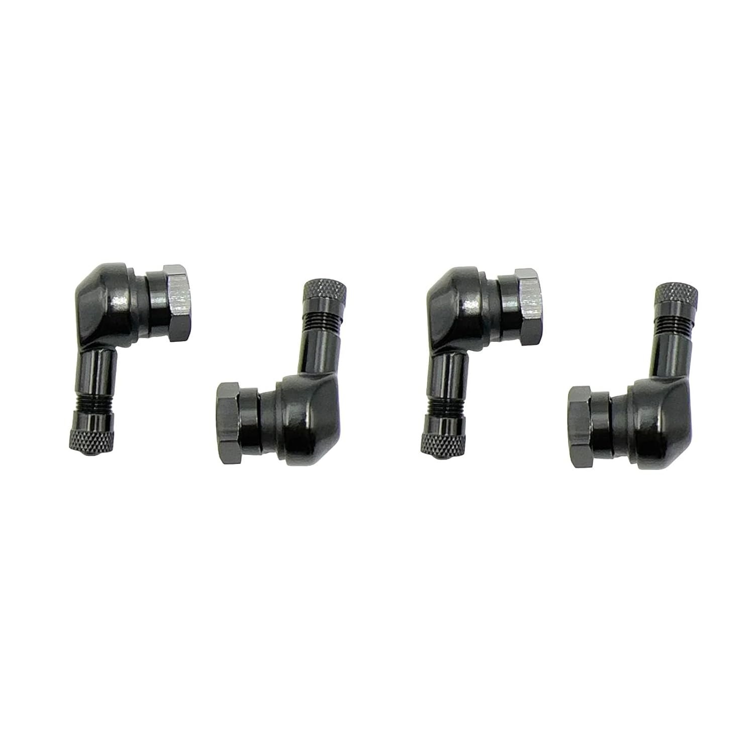 4 peças de hastes de válvula de pneu de motocicleta pretas de 90 graus com diâmetro de instalação de 10-11,3 mm Roda de aro sem câmara de ar compatível com Harley Davidson BMW Honda Kawasaki Suzuk