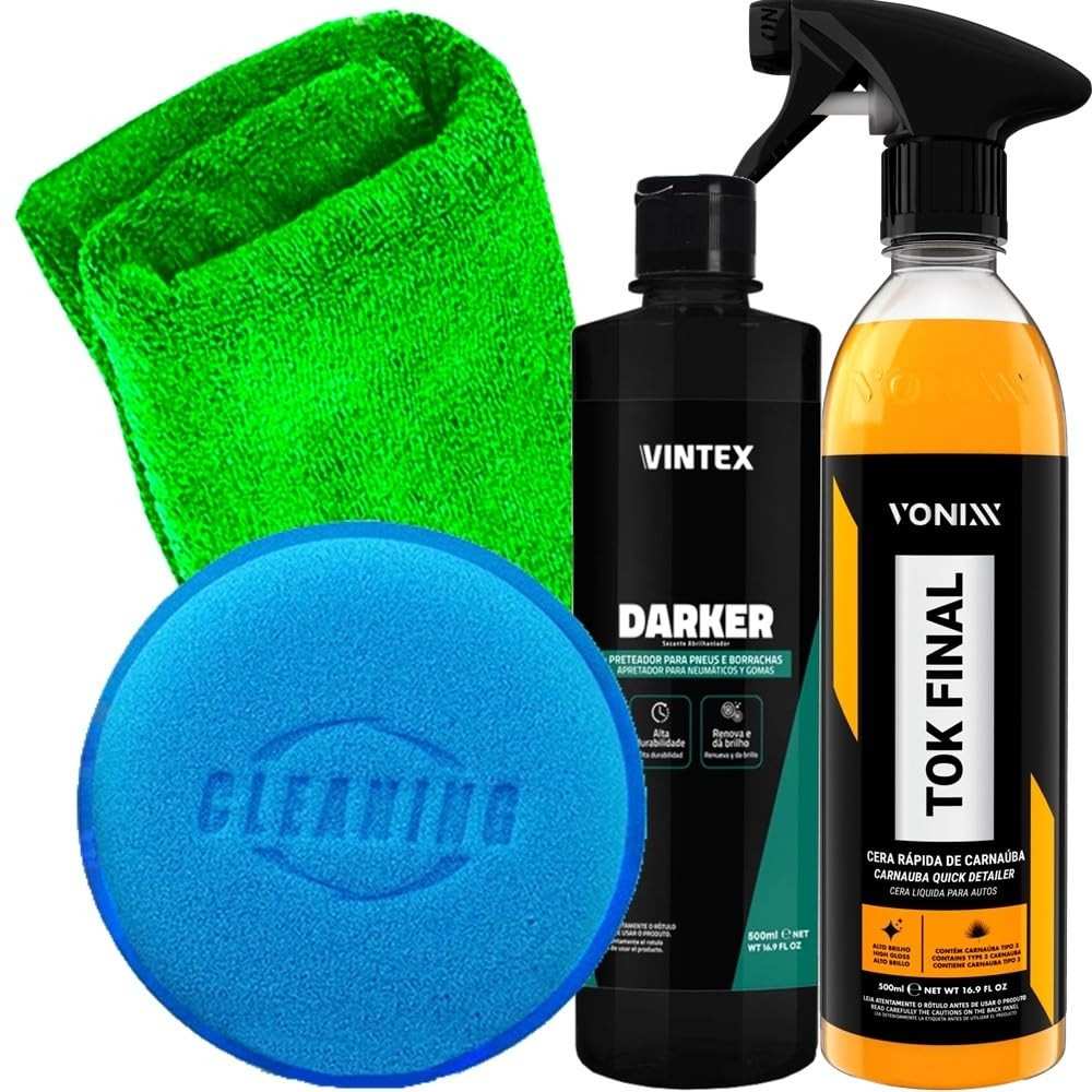 Kit Essencial para Detalhamento Automotivo: Tok Final Vonixx, Pneu Pretinho Vintex e Acessórios Karbox