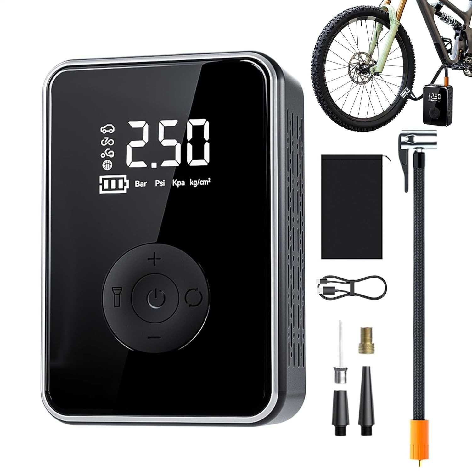 Inflador de Pneu Portátil Sem Fio: Bomba de Ar Recarregável com Luz e Desligamento Automático para Carros, Bicicletas e Mais