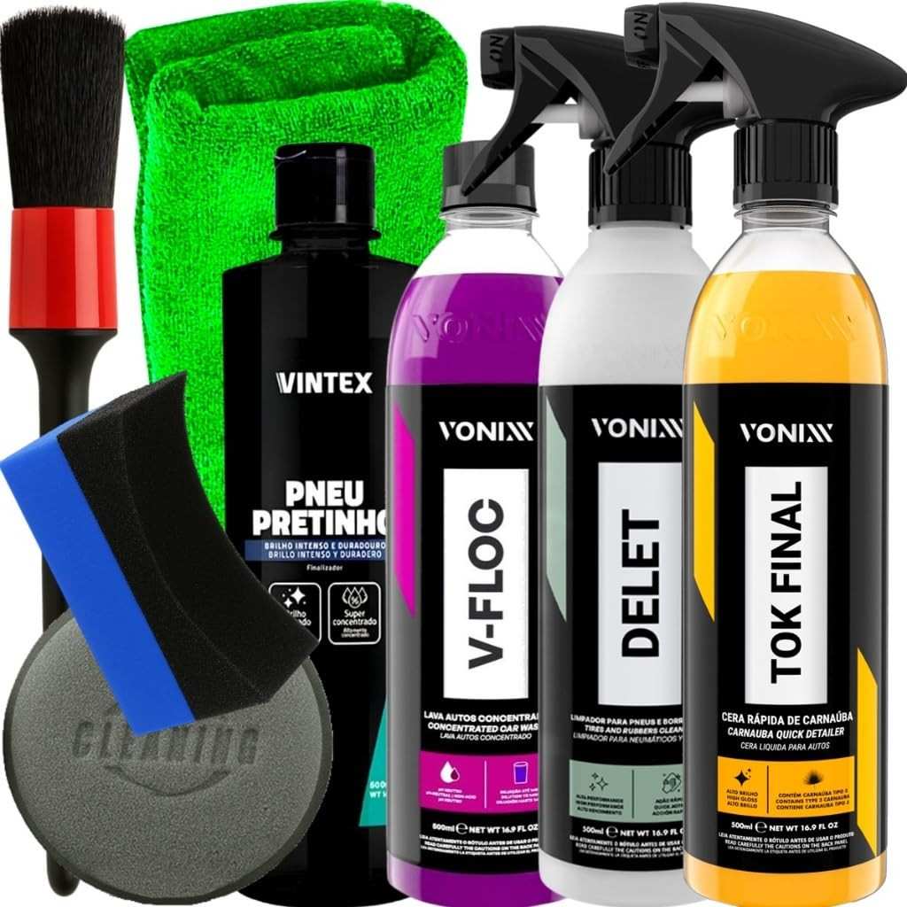 Kit Completo Detalhamento Automotivo Vonixx & Vintex: Pneu Pretinho, Limpeza e Brilho Profissional