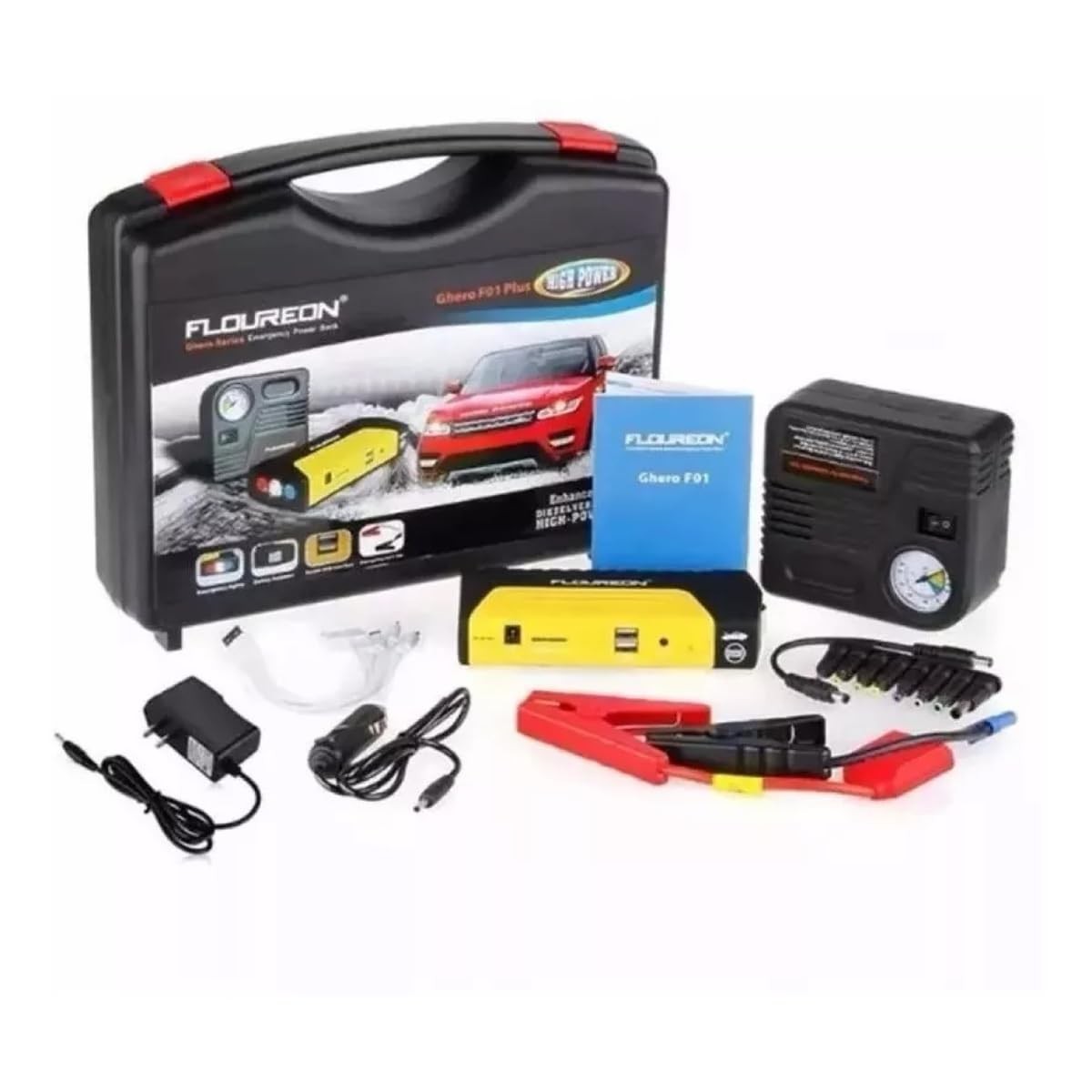 Kit Partida Portátil 12V com Compressor de Ar: Pneus Sempre Cheios e Energia Extra!