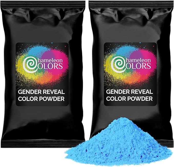 Chameleon Colors Pó revelador de gênero azul – kit blackout – dois sacos de 500 g – cor azul vibrante – pó para revelação de gênero de bebês – cor não visível através da bolsa – fácil limpeza – não