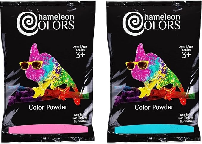 Chameleon Colors Pó revelador de gênero azul e rosa - dois sacos de 500 g - Cor azul vibrante e rosa - Pó para revelação de gênero para bebês meninos ou meninas - Sacos fáceis de abrir - Limpeza fácil