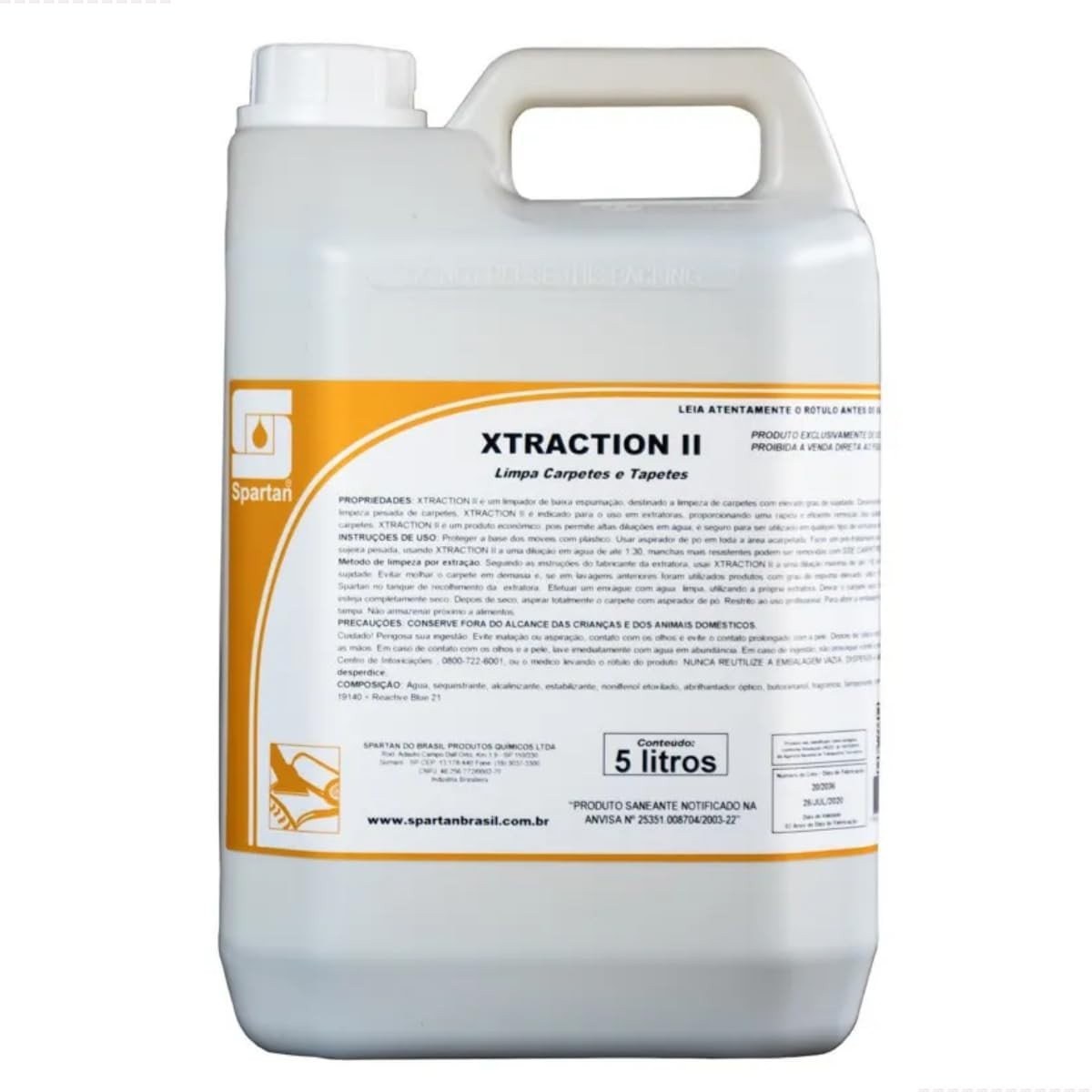 Xtraction Spartan Limpa Carpetes Estofados Tapetes 5L - Poder de Limpeza Profissional com Fórmula de Baixa Espumação