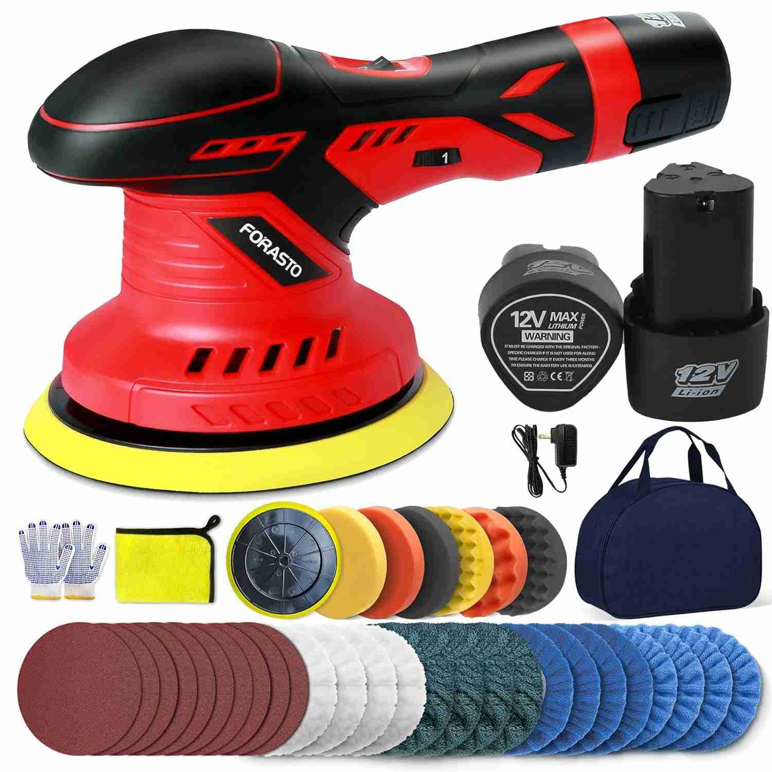 Polidor Sem Fio 40 Peças - 6 Velocidades, 5500 RPM, Bateria 2000mAh, Kit Completo para Detalhamento de Carros