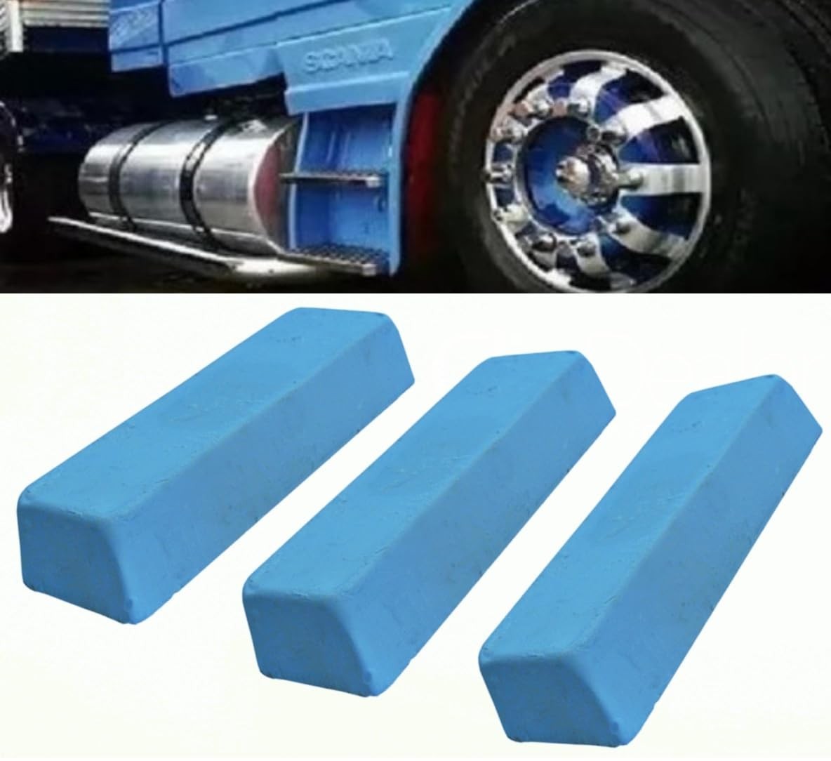 Kit 3 Pedras Azul Polimento 1300gr: Brilho Impecável para Rodas de Caminhão e Tanque