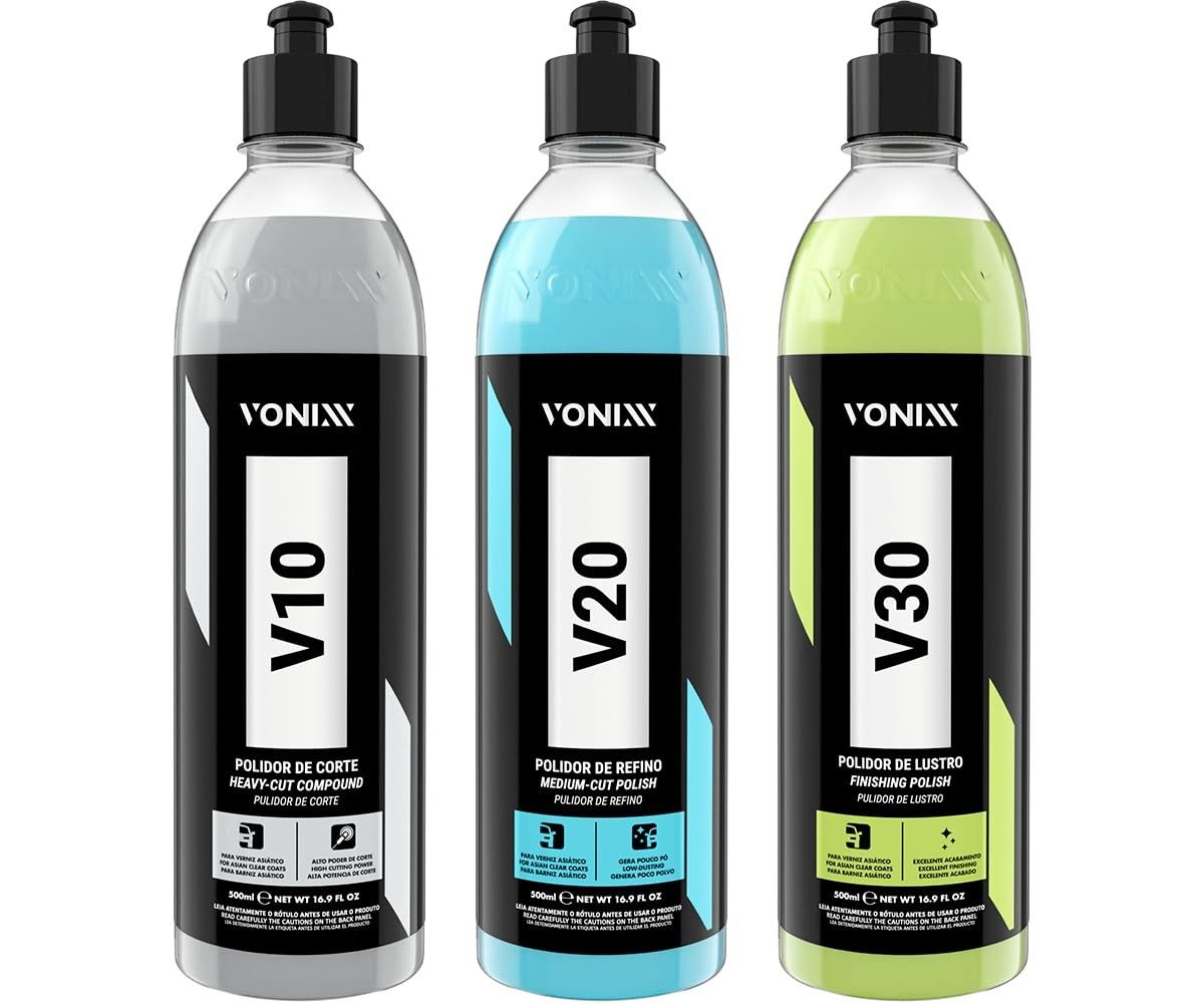 Kit Polimento Automotivo Premium V10 V20 V30 Corte Refino Lustro 500ml Vonixx