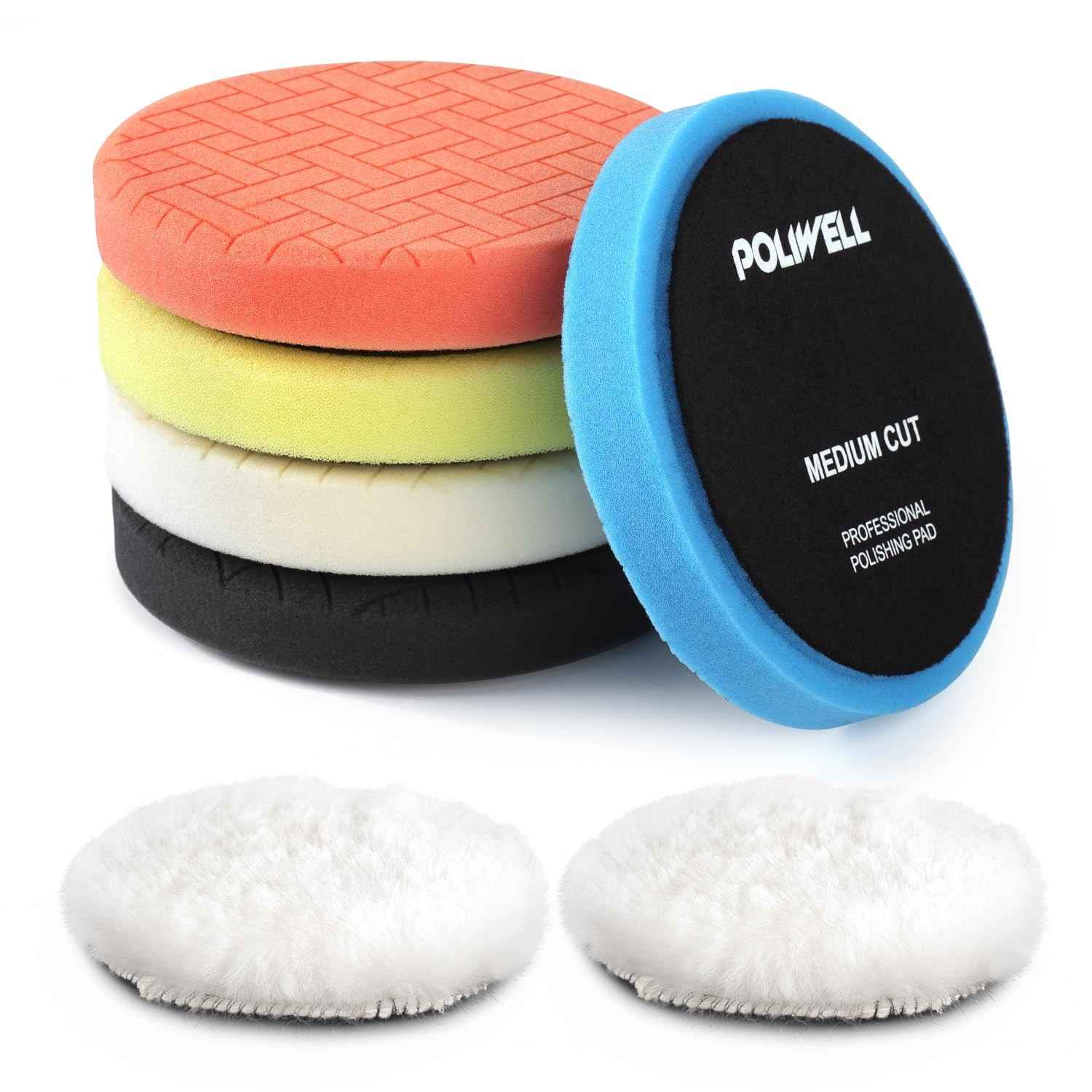 KIT POLIWELL Almofadas de Polimento 5" - 7 Almofadas Profissionais para Acabamento Impecável